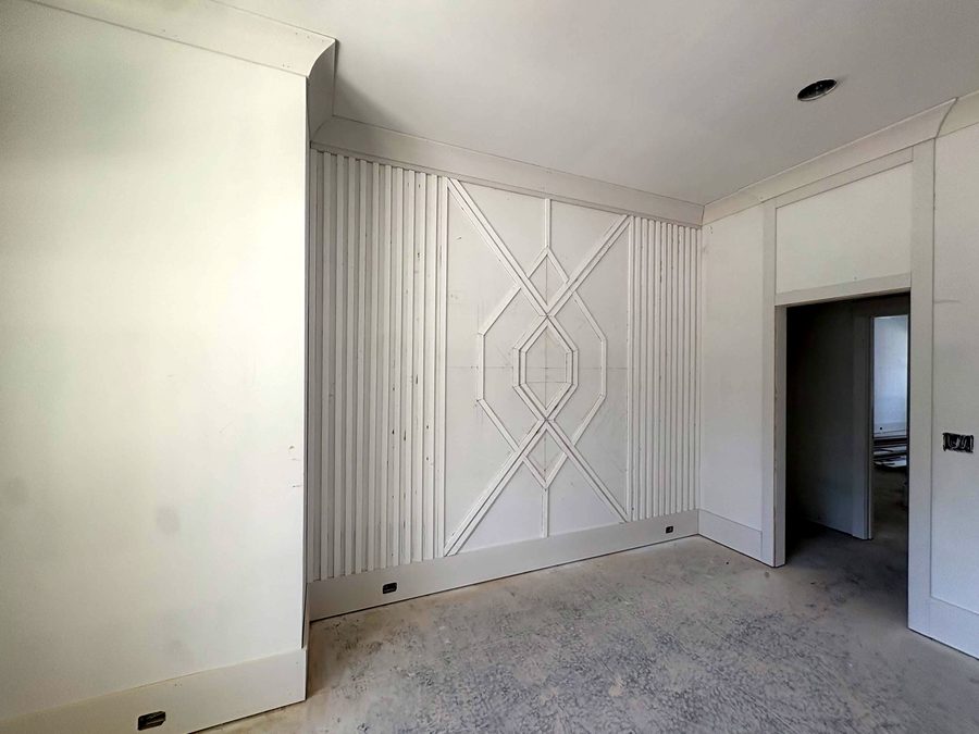 Custom geometric millwork feature wall